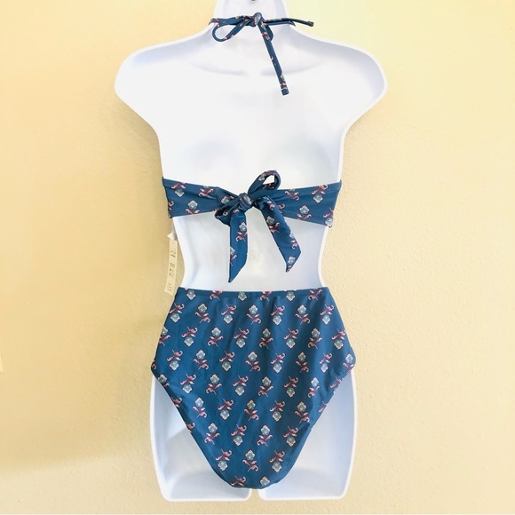 Cupshe Ditsy Floral Smocked Halter Tie Back Bandeau & Mid Rise Bikini Set Size M - Picture 4 of 14